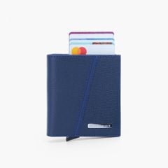 Ví da mini hộp thẻ dáng đứng gập đôi phối sọc chéo có công nghệ bảo mật RFID NVN-092