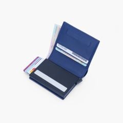 Ví da mini hộp thẻ dáng đứng gập đôi phối sọc chéo có công nghệ bảo mật RFID NVN-092