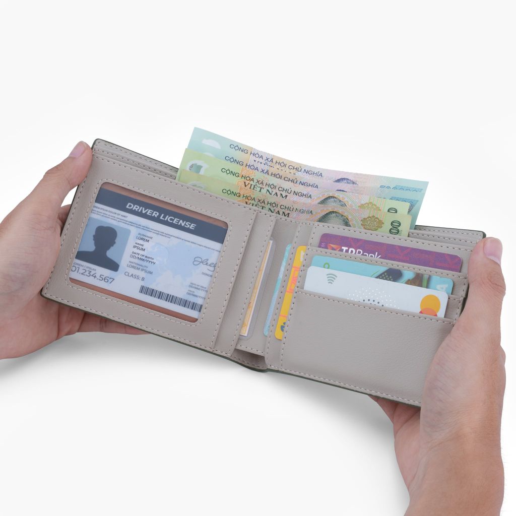 Ví nam dáng ngang gập đôi truyền thống da bò Nappa có khóa kéo NVN-108