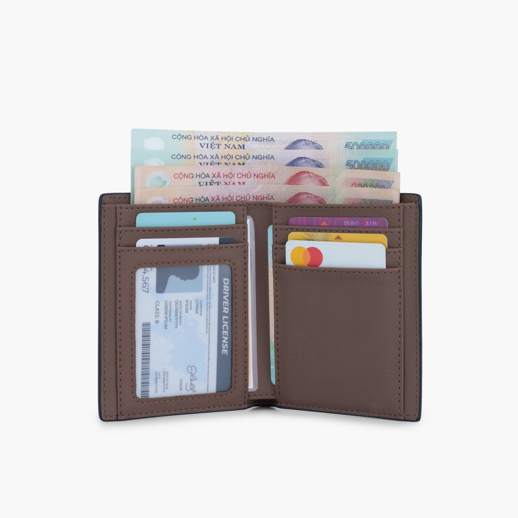 Ví nam dáng đứng gập đôi da bò Nappa phối màu thanh lịch, hiện đại NVN-109