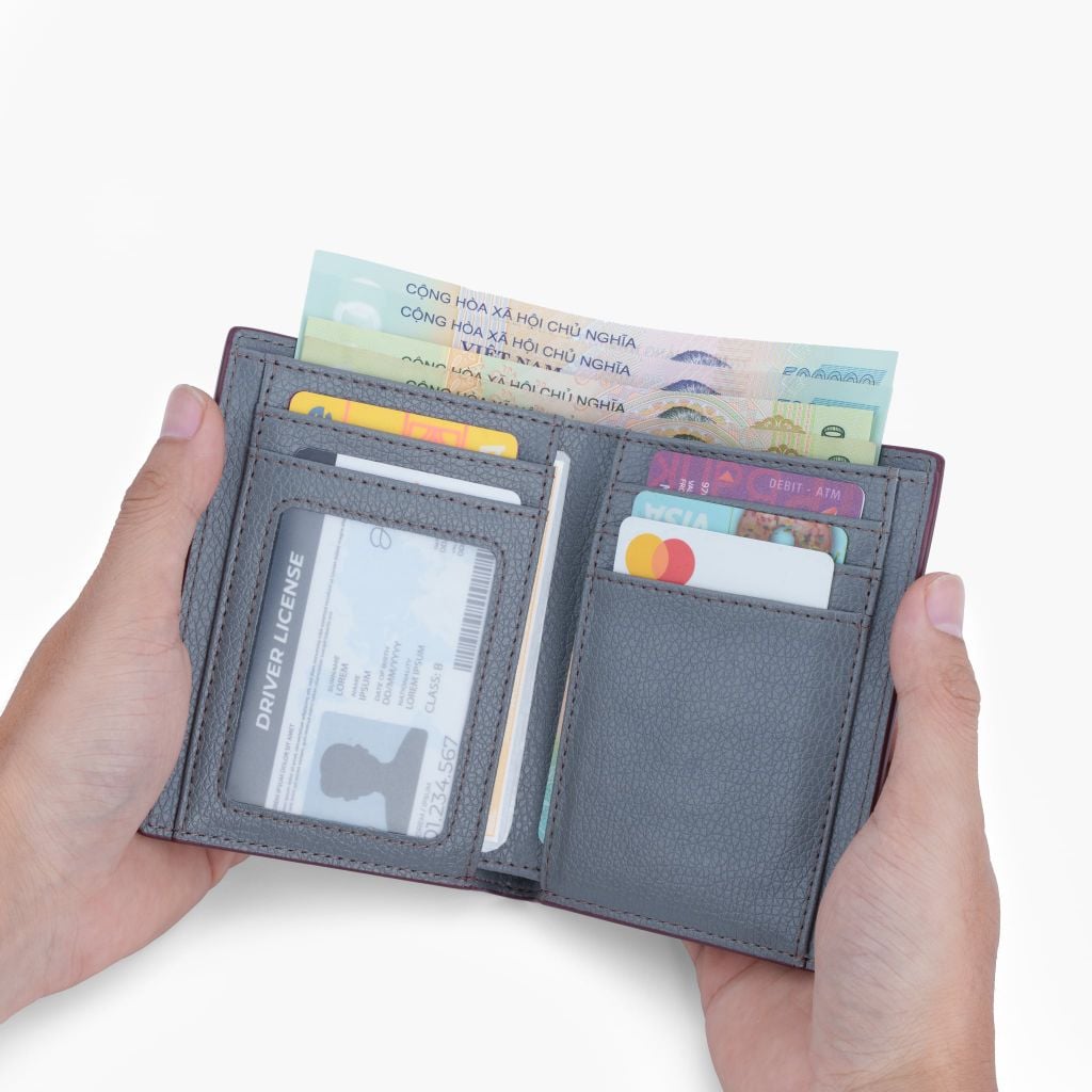Ví nam dáng đứng gập đôi da bò Nappa phối màu thanh lịch, hiện đại NVN-109