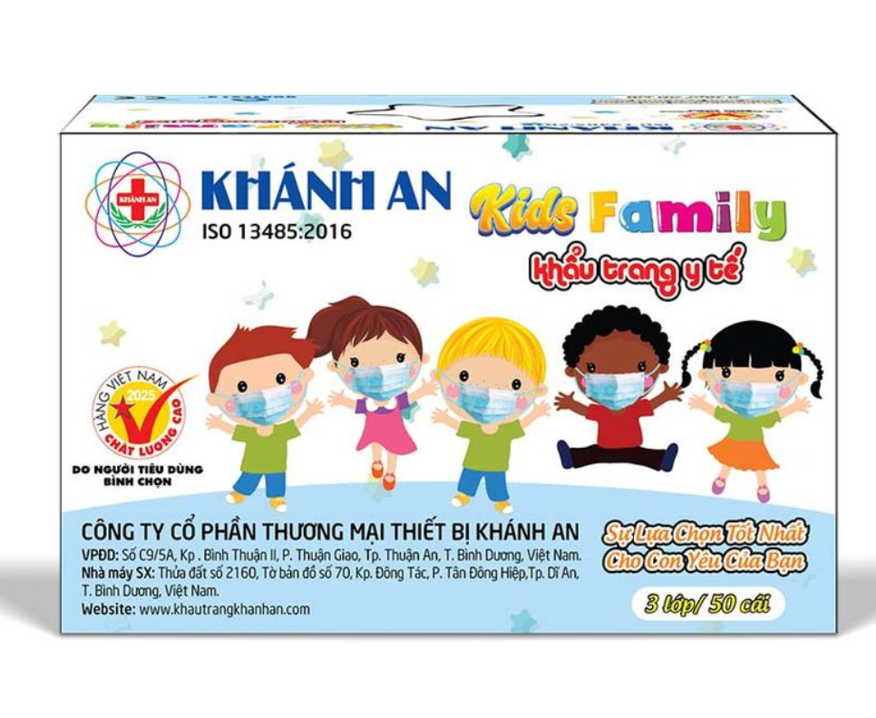  Khẩu Trang Y Tế Trẻ Em 3 Lớp Khánh An KA-KID-3L-50P – PPE 