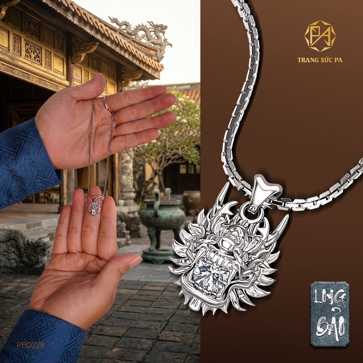  Mặt Dây Chuyền Nam Rồng Ngậm Châu PB0034 