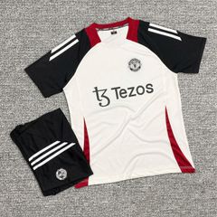 JP - CLB MU TRANING 2025 vải thun lạnh cao cấp - TRẮNG ĐEN Tezos