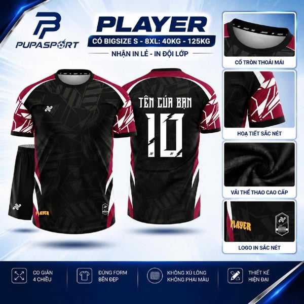 AMAC - BỘ KHÔNG LOGO PLAYER - MÀU ĐEN