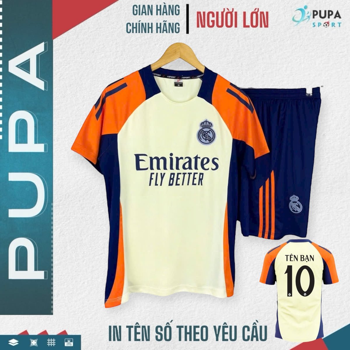 Áo Real Kem Viền Cam