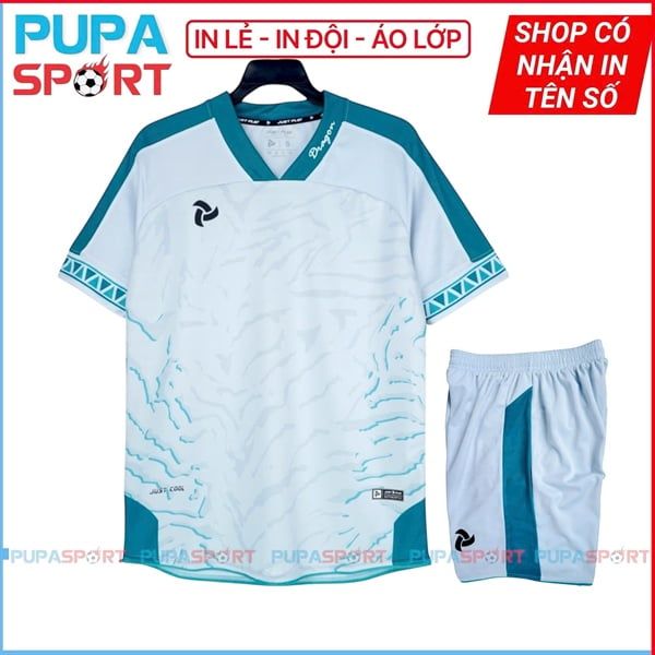 JP DRAGON II - XÁM TRẮNG XANH- Áo bóng đá không logo vải thun lạnh cao cấp