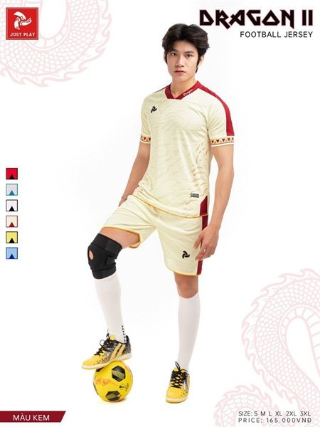 JP DRAGON II - KEM ĐỎ - Áo bóng đá không logo vải thun lạnh cao cấp