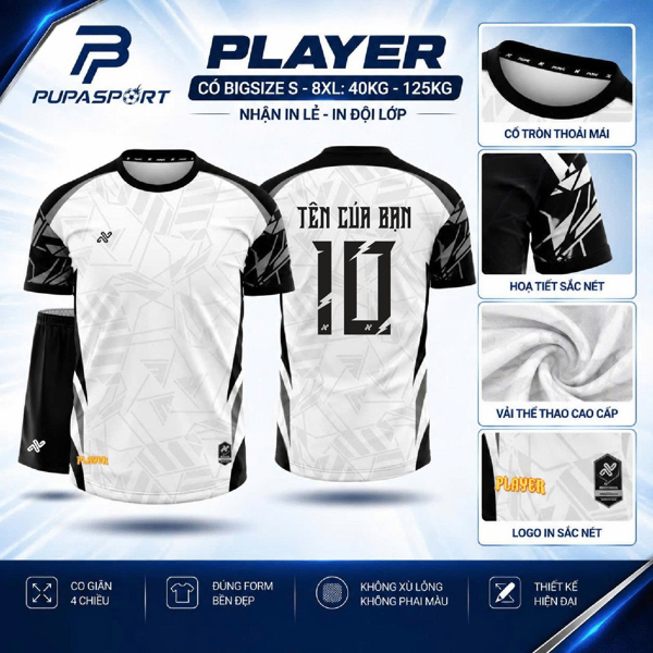 AMAC - BỘ KHÔNG LOGO PLAYER - MÀU TRẮNG CHÌ