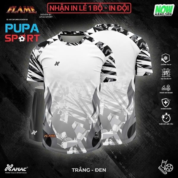 AMAC - BỘ KHÔNG LOGO FLAME - TRẮNG ĐEN