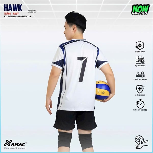 AMAC - BỘ BÓNG CHUYỀN - BC HAWK ( NAM ) - MÀU TRẮNG - S