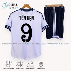 CLB REAL 2025 CỔ TYM vải mè Hàn HD- TRẮNG XANH LOGO GIỮA NGỰC