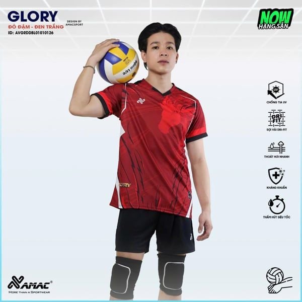 AMAC - BỘ BÓNG CHUYỀN - GLORY ( NAM )- MÀU ĐỎ ĐẬM