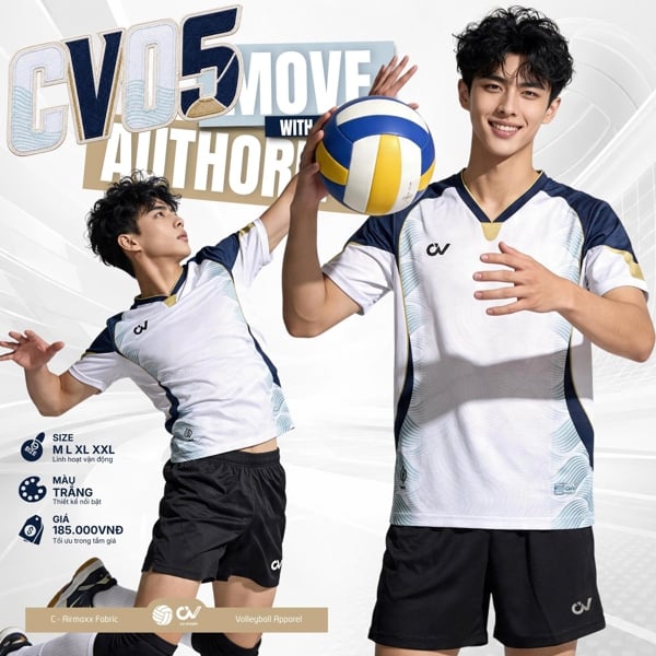 RIKI - BỘ BÓNG CHUYỀN CV05 TRẮNG ĐEN ( NAM )