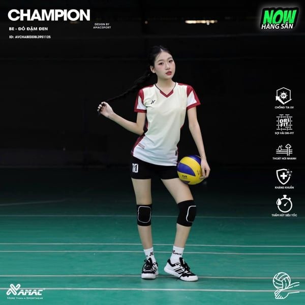 AMAC - BỘ BÓNG CHUYỀN - CHAMPION ( NỮ ) - MÀU BE ĐỎ