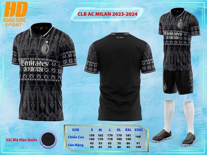 CLB AC MILAN 2024 vải mè Hàn HD - ĐEN CỔ