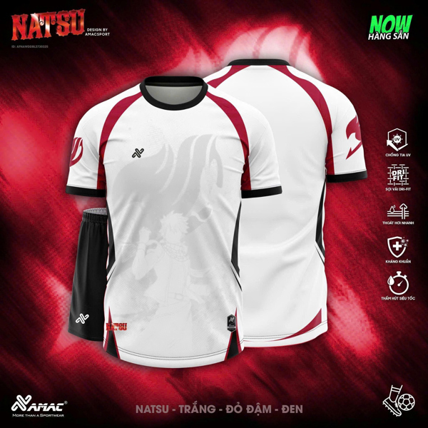 AMAC - BỘ KHÔNG LOGO NASTU - TRẮNG ĐỎ ĐẬM