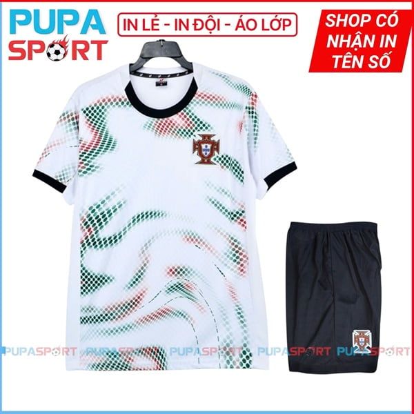 JP - Tuyển Bồ Đào Nha sân khách 2025 thun lạnh cao cấp - TRẮNG LOANG CỔ TRÒN