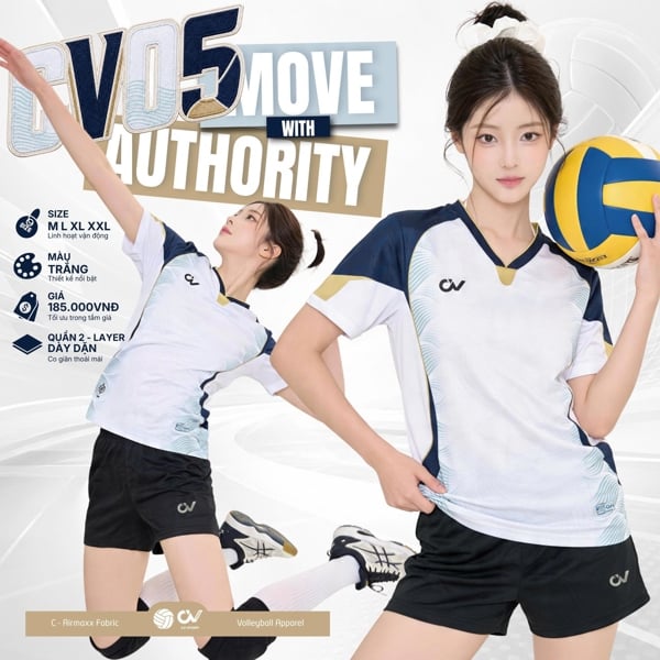 RIKI - BỘ BÓNG CHUYỀN CV05 TRẮNG ĐEN ( NỮ )