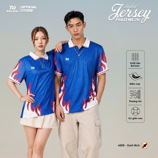 BULBAL - ÁO KHÔNG LOGO JERSEY WC206 - XANH LỬA