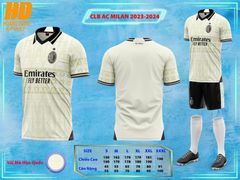 CLB AC MILAN 2024 vải mè Hàn HD - TRẮNG QUẦN ĐEN CÓ CỔ