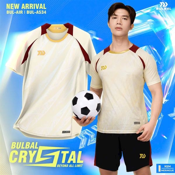 Bulball Crystal - Áo bóng đá không logo vải Bul Air cao cấp - KEM