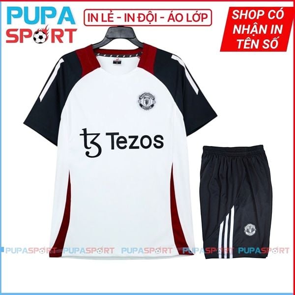 JP - CLB MU TRANING 2025 vải thun lạnh cao cấp - TRẮNG ĐEN Tezos