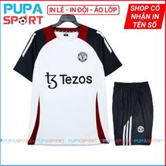 JP - CLB MU TRANING 2025 vải thun lạnh cao cấp - TRẮNG ĐEN Tezos