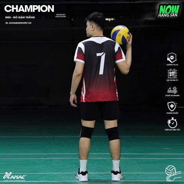 AMAC - BỘ BÓNG CHUYỀN - CHAMPION ( NAM ) - MÀU ĐEN ĐỎ ĐẬM
