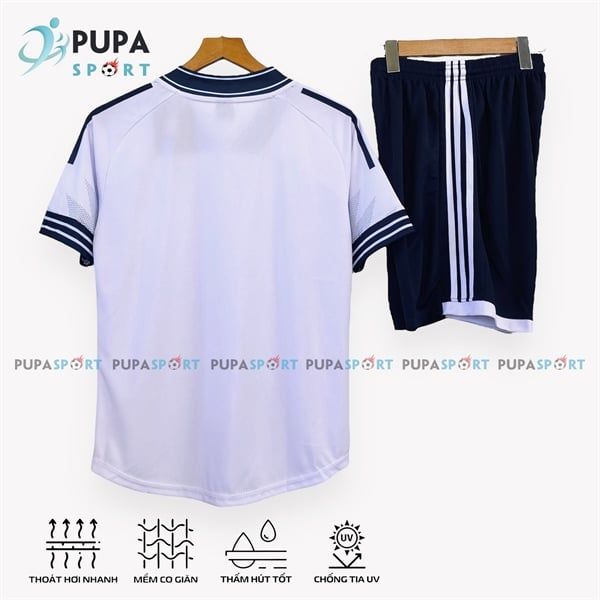 CLB REAL 2025 CỔ TYM vải mè Hàn HD- TRẮNG XANH LOGO GIỮA NGỰC