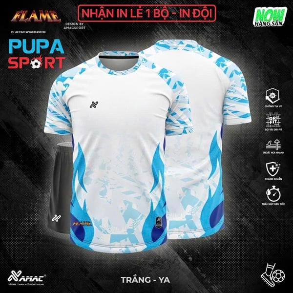 AMAC - BỘ KHÔNG LOGO FLAME - TRẮNG XANH