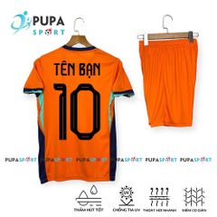 Bộ Đồ Đá Banh Jp, Hà Lan 2024 Cam, Vải Thun Lạnh Cao Cấp Cho Nam Nữ, Có In Tên Unisex Top Quần Sport
