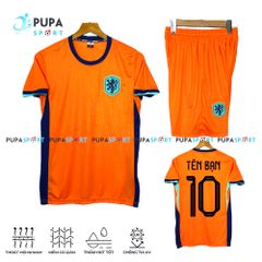 Bộ Đồ Đá Banh Jp, Hà Lan 2024 Cam, Vải Thun Lạnh Cao Cấp Cho Nam Nữ, Có In Tên Unisex Top Quần Sport