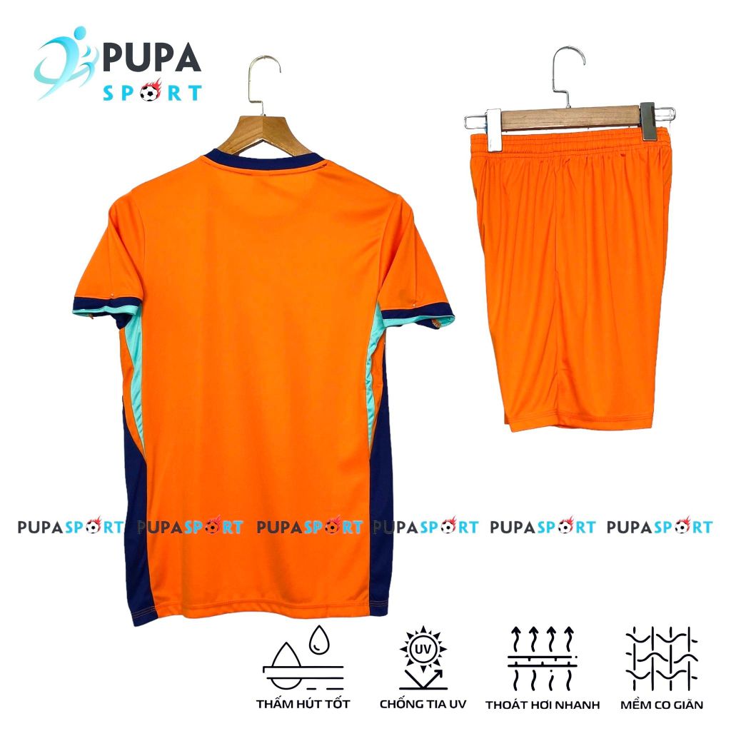 Bộ Đồ Đá Banh Jp, Hà Lan 2024 Cam, Vải Thun Lạnh Cao Cấp Cho Nam Nữ, Có In Tên Unisex Top Quần Sport