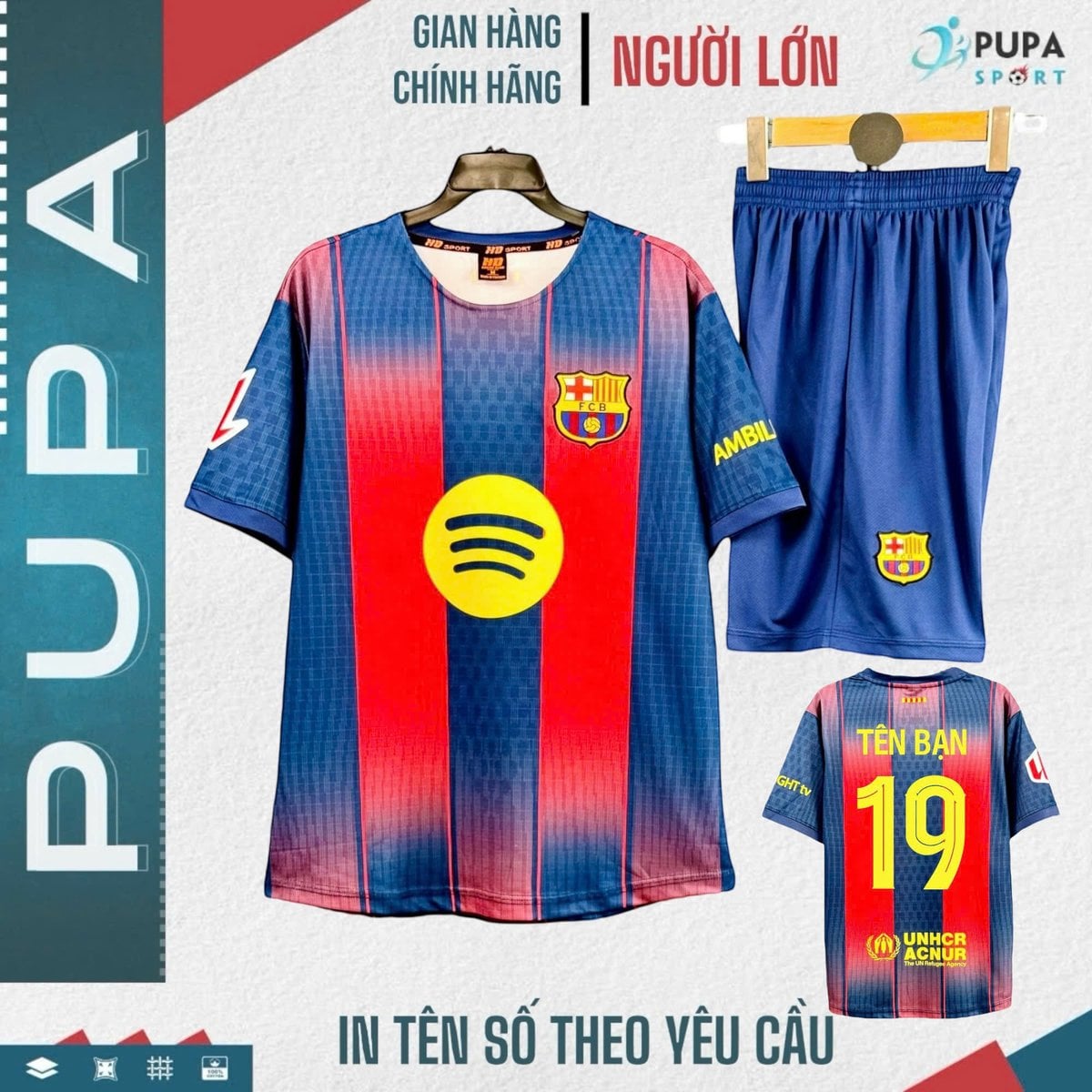 HD - CLB BARCA SÂN NHÀ 25/26 vải mè hàn - SỌC XANH ĐỎ 25/26