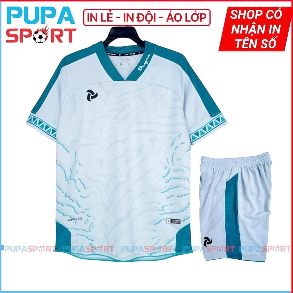 JP DRAGON II - XÁM TRẮNG XANH- Áo bóng đá không logo vải thun lạnh cao cấp