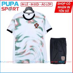 JP - Tuyển Bồ Đào Nha sân khách 2025 thun lạnh cao cấp - TRẮNG LOANG CỔ TRÒN