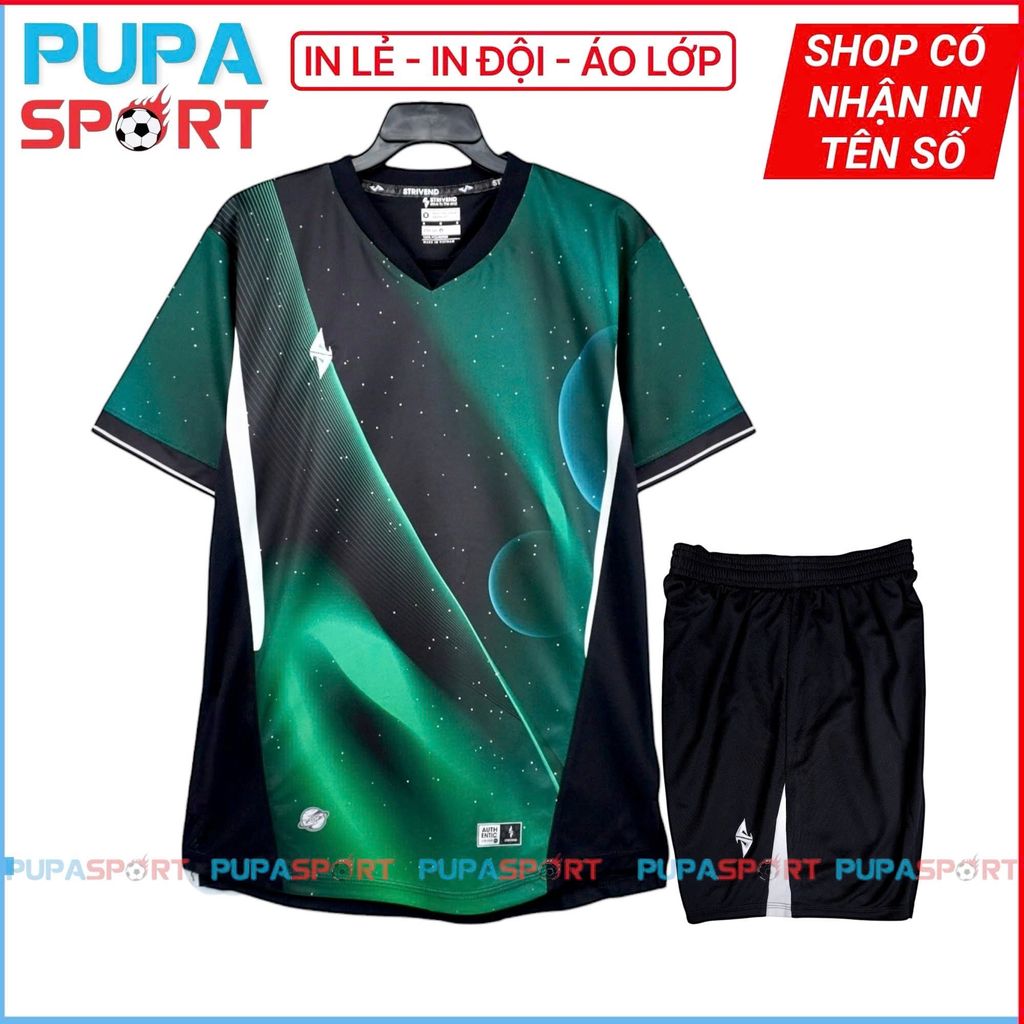 STRIVEND - Áo bóng đá không logo Strivend V7 vải Bezel - ĐEN XANH LÁ