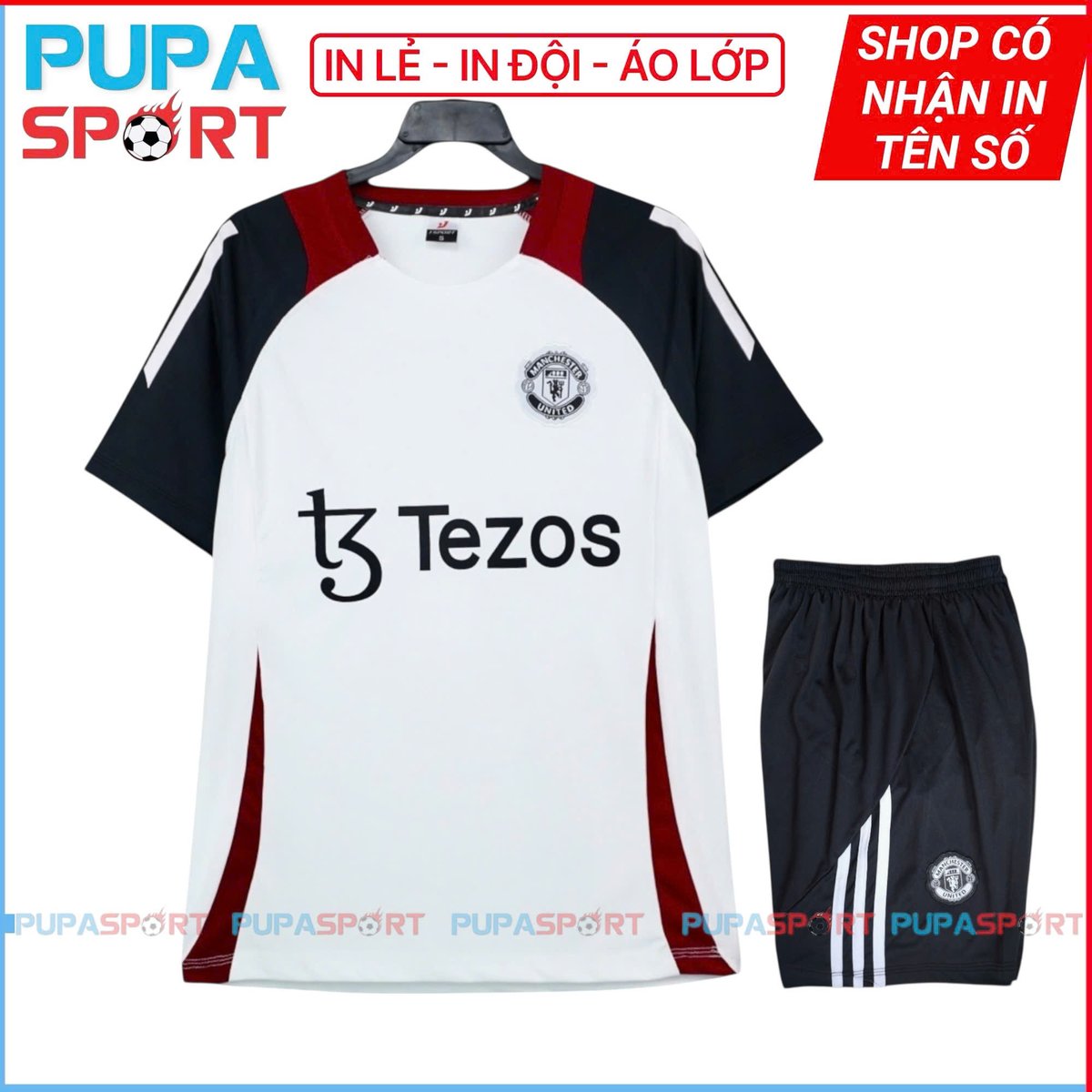 JP - CLB MU TRANING 2025 vải thun lạnh cao cấp - TRẮNG ĐEN Tezos