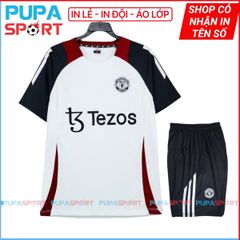 JP - CLB MU TRANING 2025 vải thun lạnh cao cấp - TRẮNG ĐEN Tezos