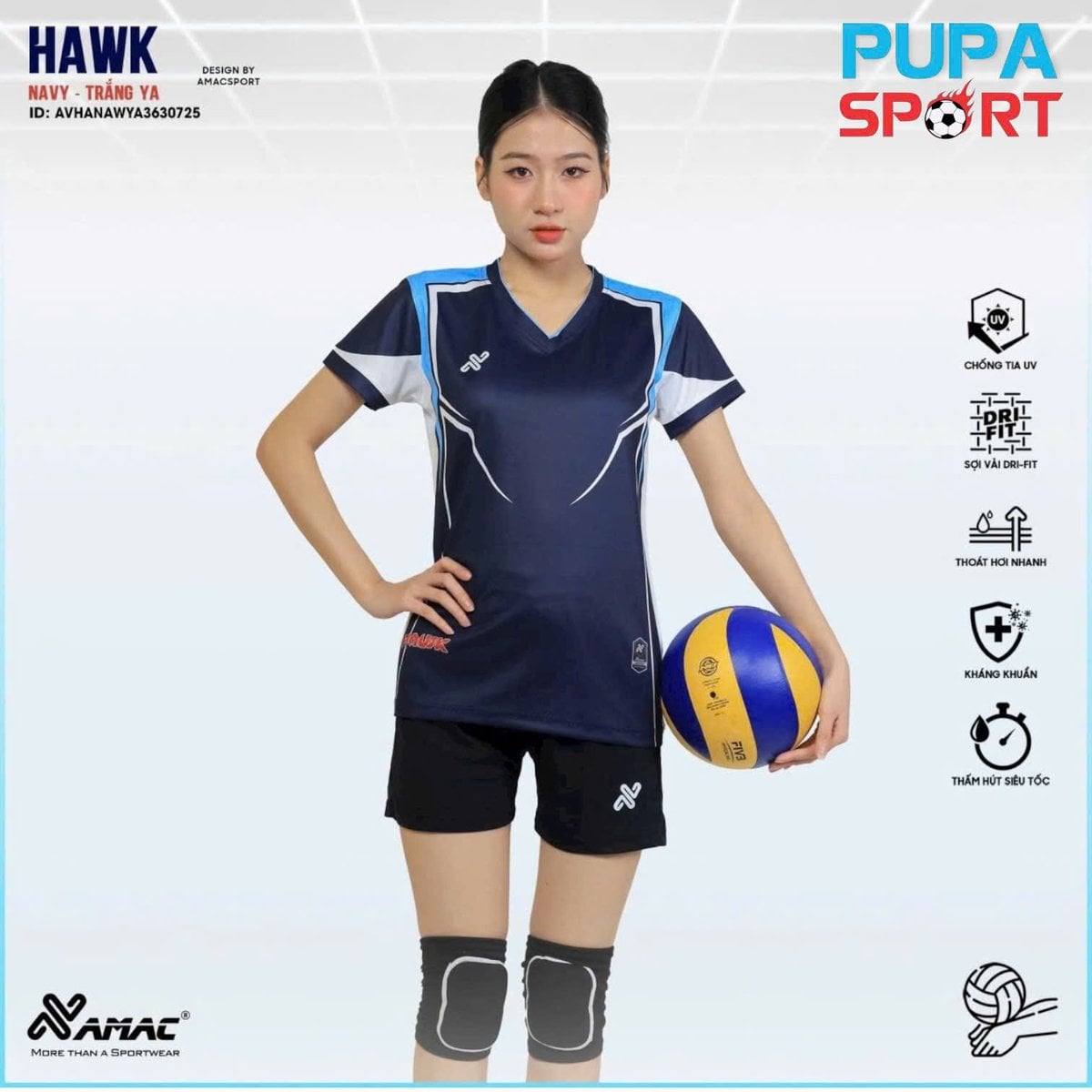 AMAC - BỘ BÓNG CHUYỀN - BC HAWK ( NỮ ) - MÀU XANH ĐEN