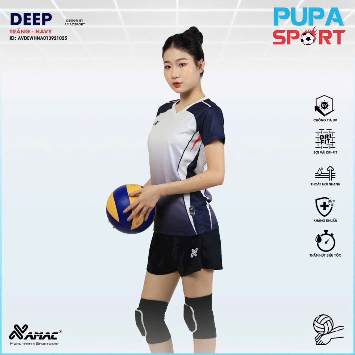 AMAC - BỘ BÓNG CHUYỀN - BC DEEP ( NỮ ) - MÀU TRẮNG ĐEN