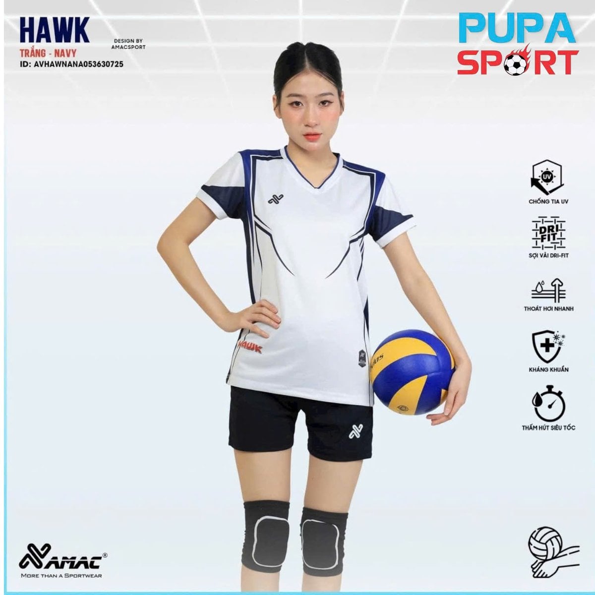 AMAC - BỘ BÓNG CHUYỀN - BC HAWK ( NỮ ) - MÀU TRẮNG