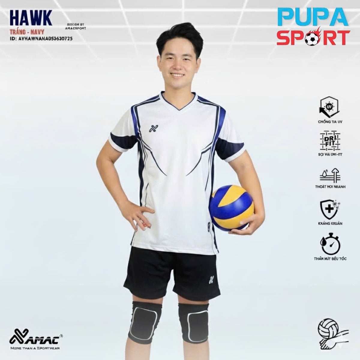 AMAC - BỘ BÓNG CHUYỀN - BC HAWK ( NAM ) - MÀU TRẮNG - S