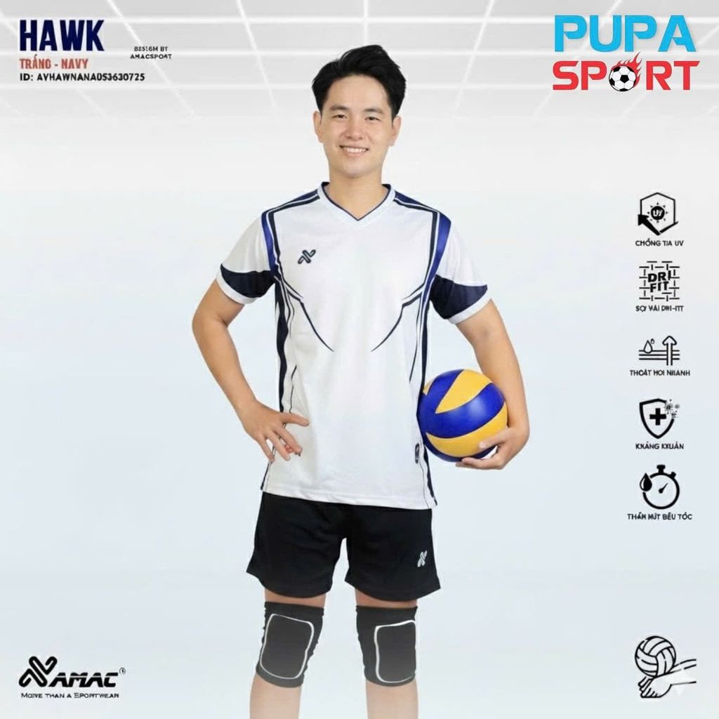 AMAC - BỘ BÓNG CHUYỀN - BC HAWK ( NAM ) - MÀU TRẮNG - S