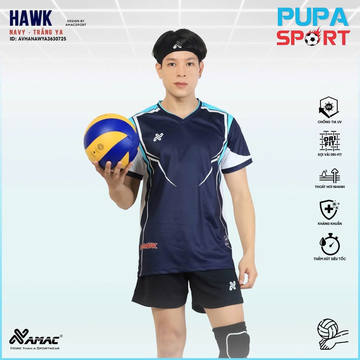 AMAC - BỘ BÓNG CHUYỀN - BC HAWK ( NAM ) - MÀU XANH NAVY