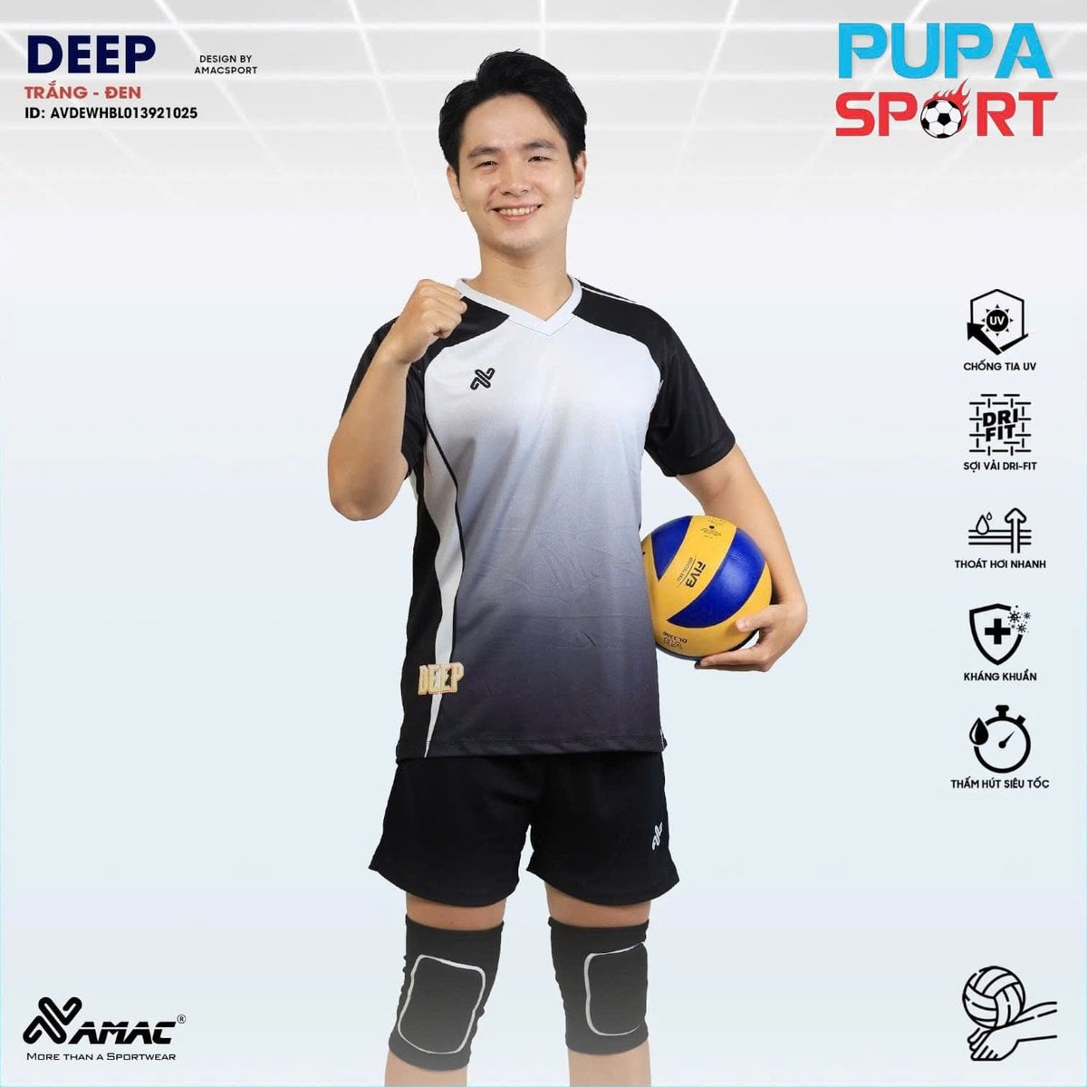 AMAC - BỘ BÓNG CHUYỀN - BC DEEP ( NAM ) - MÀU TRẮNG ĐEN