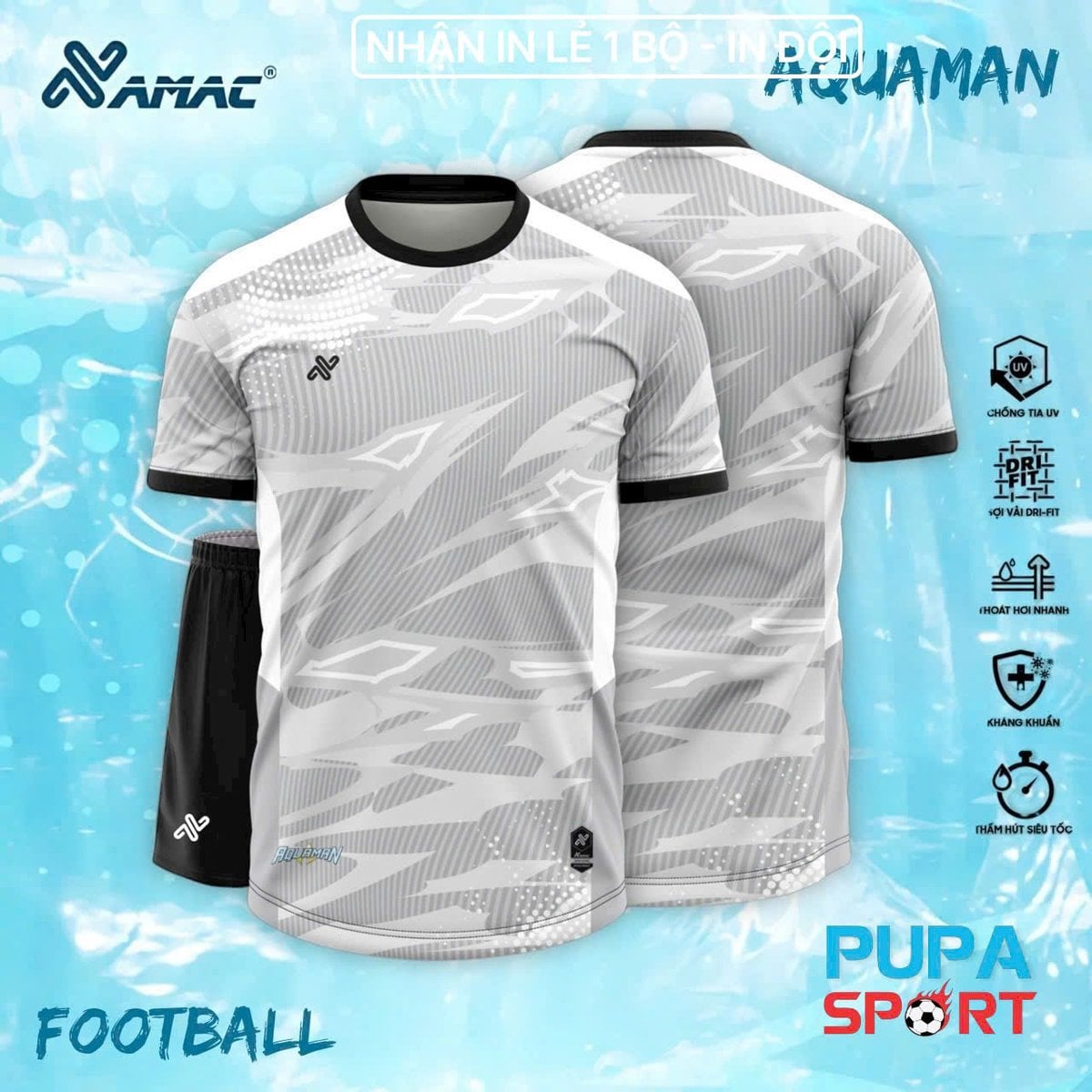 AMAC - BỘ KHÔNG LOGO - AQUAMAN - XÁM TRẮNG
