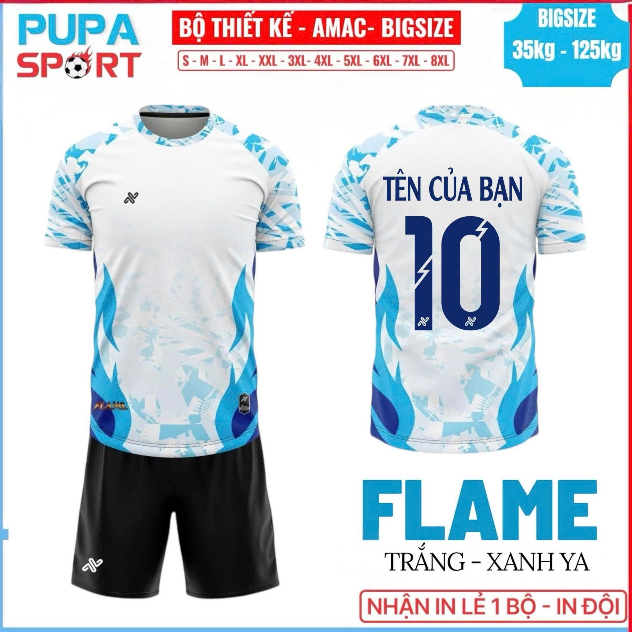 AMAC - BỘ KHÔNG LOGO FLAME - TRẮNG XANH