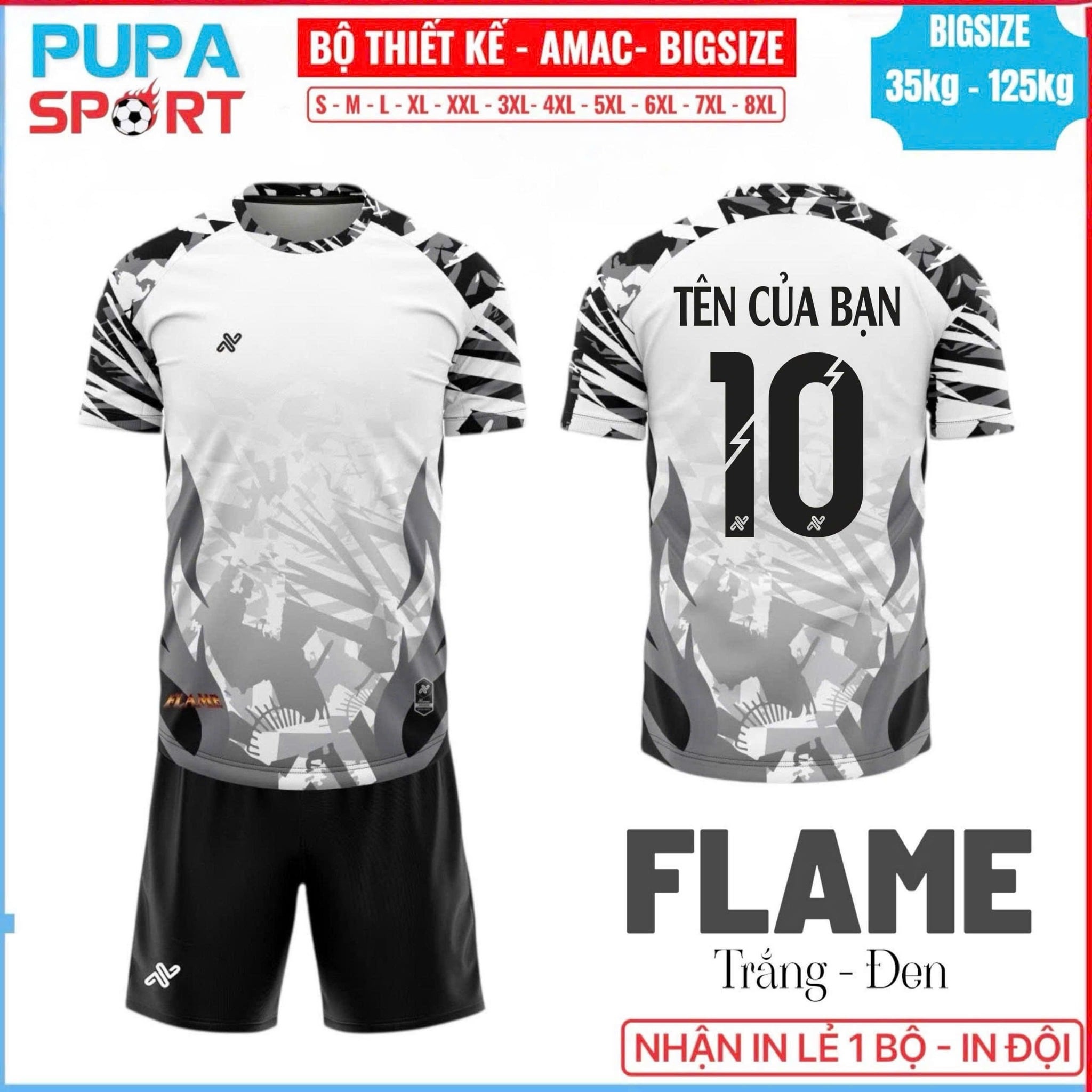 AMAC - BỘ KHÔNG LOGO FLAME - TRẮNG ĐEN
